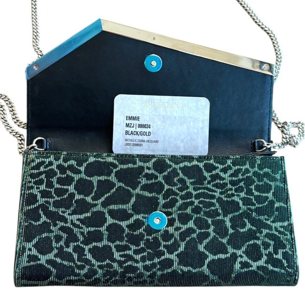 Jimmy Choo Emmie Metallic Glitter Hologram Camo Zebra Jacquard Print Clutch NEW - Picture 14 of 16
